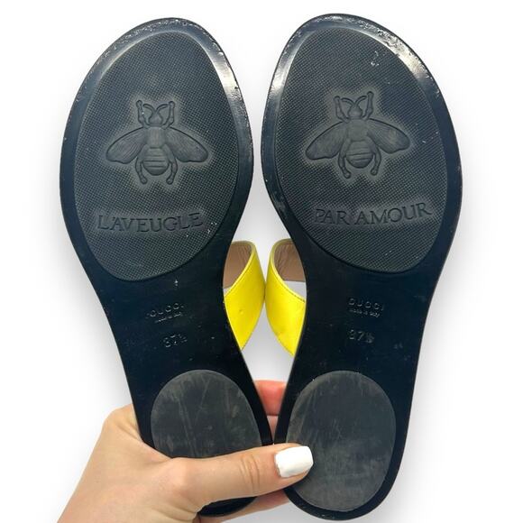 Gucci GG Marmont Thong Double G Flat Leather Sandals Yellow Silver 37.5 Women’s - Picture 10 of 11